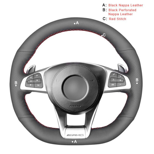 Car Steering Wheel Cover for Mercedes-Benz A 45 AMG 2016-2018 C 43 63 AMG CLA 45 2015-2018 CLS 63 AMG
