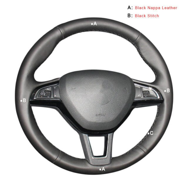Car Steering Wheel Cover for Skoda Citigo 2013-2019 Fabia 2013-2019 Karoq 2017-2019 Roomster 2013-2016